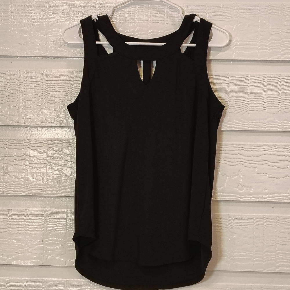A.U.W Strappy Black Sleeveless Stretch Blouse Top  Women Medium 90s Witchy Chic